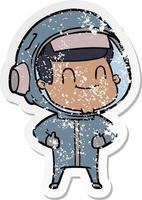 noodlijdende sticker van een happy cartoon-astronaut vector