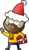 helling tekenfilm van een gebaard Mens met Cadeau vervelend de kerstman hoed vector
