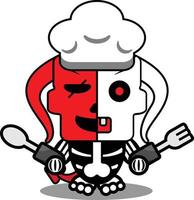 vector illustratie van tekenfilm rood duivel bot mascotte karakter halloween schedel schattig chef