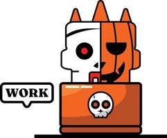 tekenfilm pompoen mascotte karakter halloween schedel schattig werk vector illustratie