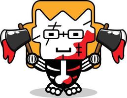 schattig Chucky bot mascotte karakter tekenfilm vector illustratie Holding bloederig bijl