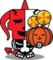 halloween tekenfilm rood duivel bot mascotte karakter vector illustratie schattig schedel halloween snoep pompoen