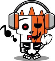 halloween tekenfilm pompoen mascotte karakter vector illustratie schattig schedel luisteren naar muziek-