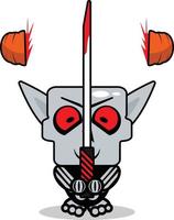 schattig nosphere bot mascotte karakter tekenfilm vector illustratie Holding bloederig zwaard