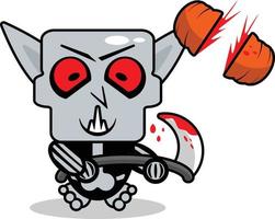 schattig nosphere bot mascotte karakter tekenfilm vector illustratie Holding bloederig sikkel