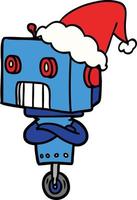lijntekening van een robot met een kerstmuts vector