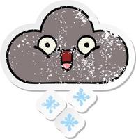 verontruste sticker van een schattige cartoon storm sneeuwwolk vector