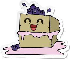 sticker van een eigenzinnige, met de hand getekende cartoon happy cake slice vector