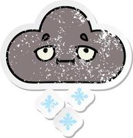 verontruste sticker van een schattige cartoon storm sneeuwwolk vector