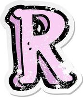 retro noodlijdende sticker van een tekenfilm letter r vector