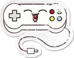 verontruste sticker van een schattige cartoon-gamecontroller vector