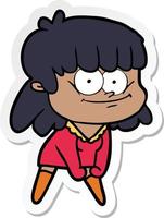 sticker van een cartoon lachende vrouw vector