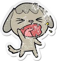 verontruste sticker van een schattige cartoon blaffende hond vector