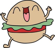 eigenzinnige handgetekende cartoon happy veggie burger vector