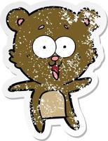 verontruste sticker van een cartoon van een lachende teddybeer vector