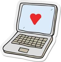 sticker van een tekenfilm laptop computer met hart symbool Aan scherm vector