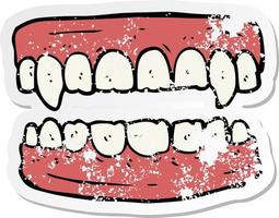 verontrust sticker van een tekenfilm vampier tanden vector