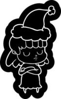 cartoon icoon van een onverschillige vrouw met kerstmuts vector