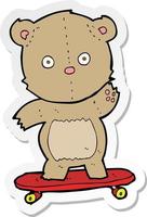 sticker van een tekenfilm teddy beer Aan skateboard vector
