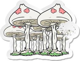 retro noodlijdende sticker van een tekenfilm paddestoelen vector