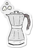 retro verontrust sticker van een tekenfilm kookplaat espresso maker vector
