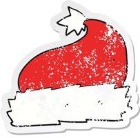 retro noodlijdende sticker van een cartoon kerstmuts vector