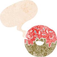 cartoon donut en tekstballon in retro getextureerde stijl vector