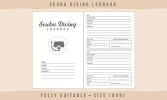 scuba duiken log boek interieur sjabloon vector