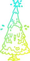 verkoudheid helling lijn tekening besneeuwd Kerstmis boom met gelukkig gezicht vector