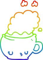 regenbooggradiënt lijntekening schattige cartoon koffiekopje vector