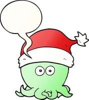 tekenfilm Octopus vervelend Kerstmis hoed en toespraak bubbel in glad helling stijl vector