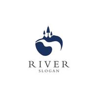 logos van rivieren, kreken, rivieroevers en stromen. rivier- logo met combinatie van bergen en bouwland met concept ontwerp vector illustratie sjabloon.