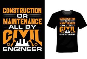 civiel ingenieur t overhemd ontwerp, vintage, typografie vector