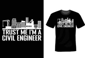 civiel ingenieur t overhemd ontwerp, vintage, typografie vector