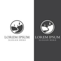 logos van rivieren, kreken, rivieroevers en stromen. rivier- logo met combinatie van bergen en bouwland met concept ontwerp vector illustratie sjabloon.