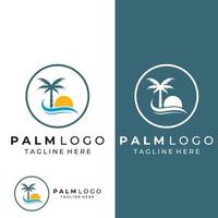 palmboomlogo, palm met golven en zon. met behulp van het bewerken van illustratorsjabloonontwerp. vector