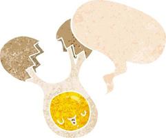 cartoon gebarsten ei en tekstballon in retro getextureerde stijl vector