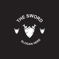 zwaard, schild en koning zwaard logo. logo ontwerp vector illustratie sjabloon.