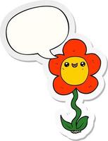 cartoon bloem en tekstballon sticker vector