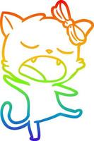 regenbooggradiënt lijntekening cartoon zingende kat vector