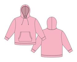 capuchon sjabloon in pastel roze kleur. kleding hoody technisch schetsen model. vector