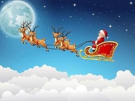de kerstman rijdt op een rendierslee die door de lucht vliegt vector