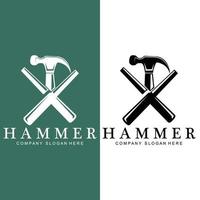 hamer, bouwconstructiehulpmiddelen en rechter logo vectorpictogram, vintage retro ontwerpillustratie vector