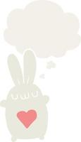 schattig cartoon konijn met liefde hart en gedachte bel in retro stijl vector