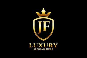 eerste jf elegant luxe monogram logo of insigne sjabloon met scrollt en Koninklijk kroon - perfect voor luxueus branding projecten vector