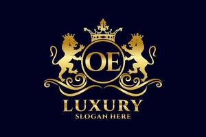eerste oe brief leeuw Koninklijk luxe logo sjabloon in vector kunst voor luxueus branding projecten en andere vector illustratie.