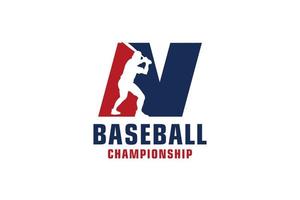 letter n met honkbal logo-ontwerp. vectorontwerpsjabloonelementen voor sportteam of huisstijl. vector