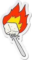 sticker van een tekenfilm vlammend tofu Aan vork vector