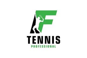 letter f met tennisspeler silhouet logo ontwerp. vectorontwerpsjabloonelementen voor sportteam of huisstijl. vector