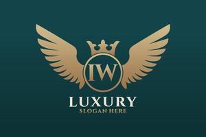 luxe Koninklijk vleugel brief iw kam goud kleur logo vector, zege logo, kam logo, vleugel logo, vector logo sjabloon.